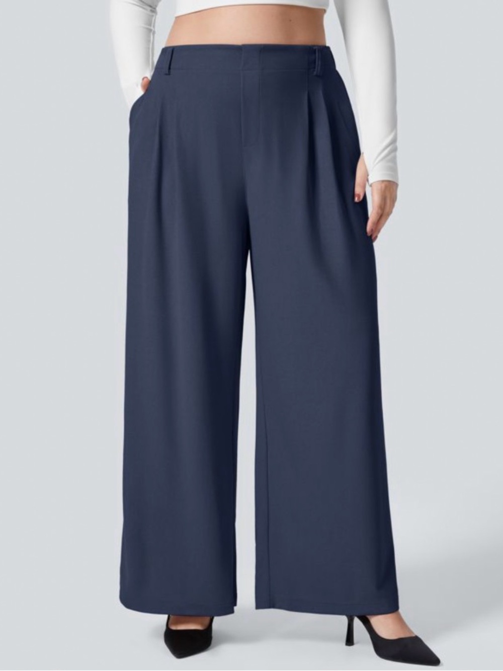 HALARA Navy Wide-Leg High-Rise Pants